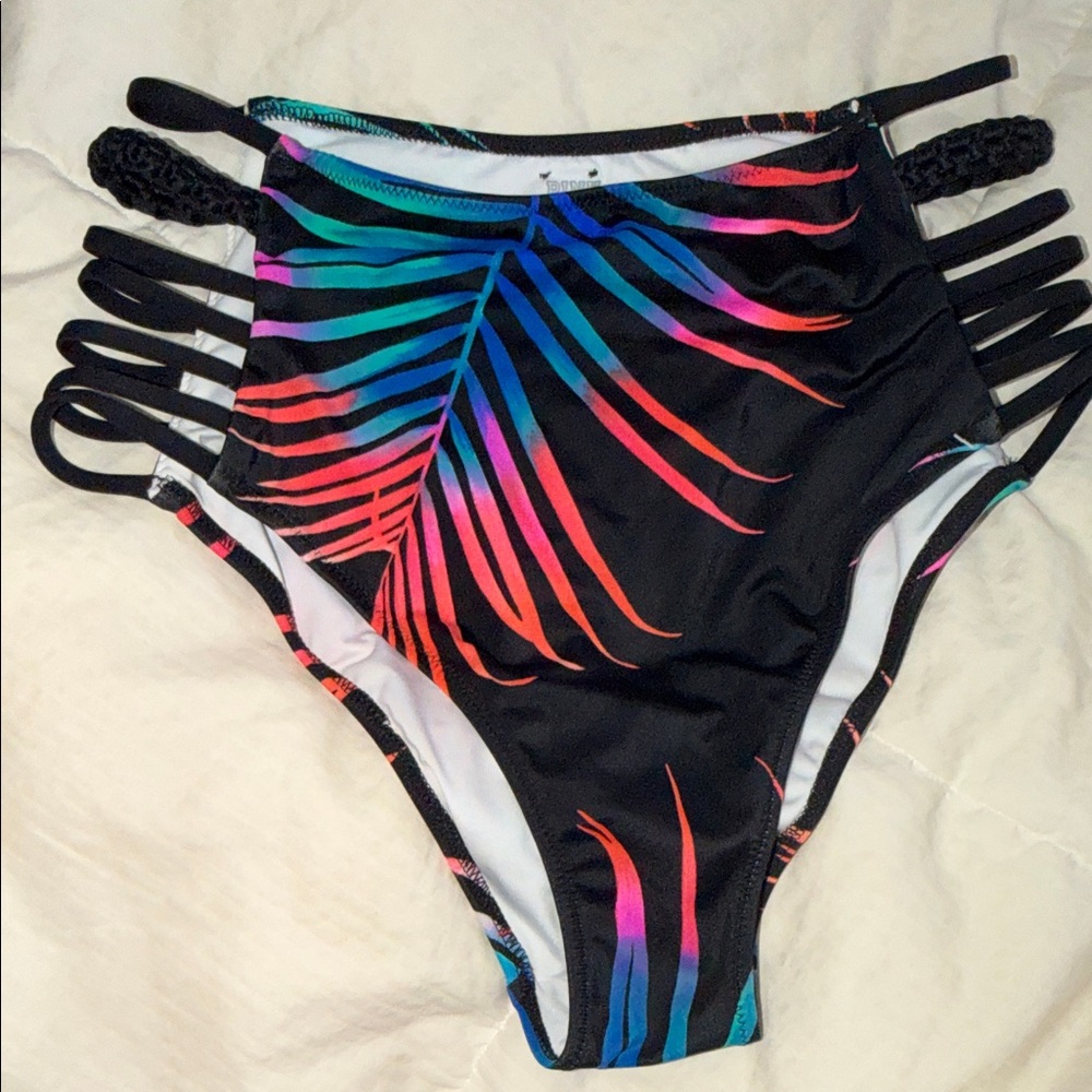 PINK Victoria's Secret Black Multicolor Strappy Bikini Bottom